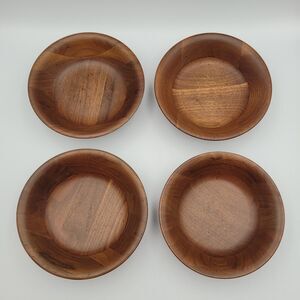 VTG Kustom Kraft USA Solid Black Walnut Wood Salad Bowls Set of 4 MCM 60s-70s